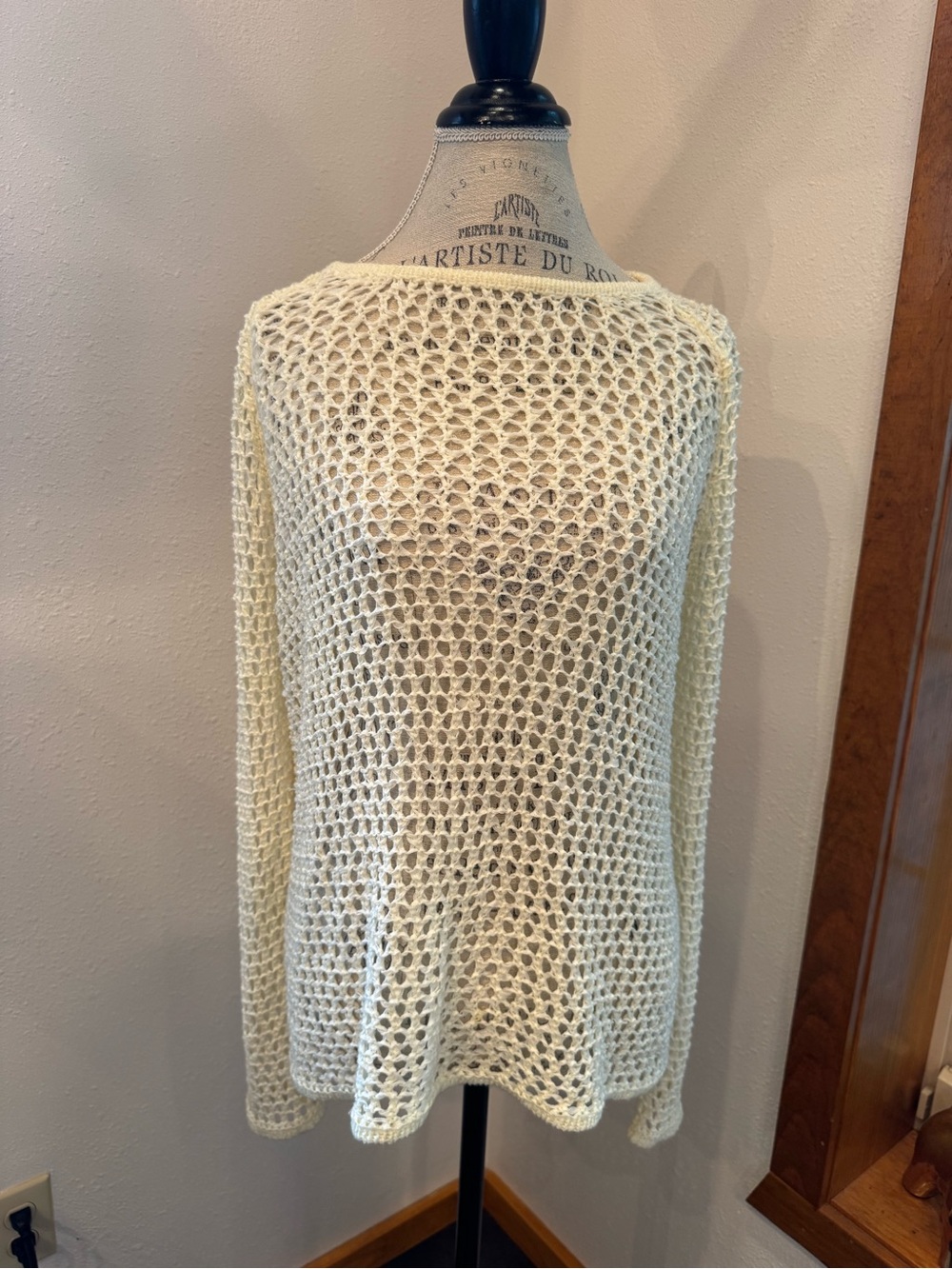 Lumiere Cream Open-Weave Crewneck Sweater